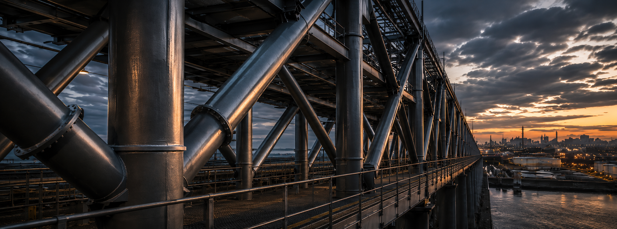 Ponte com estrutura de tubos de aço grandes